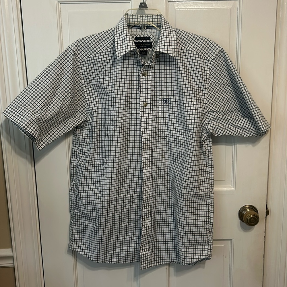 Aristide Pro Series Blue/white check short sleeve button up Size small